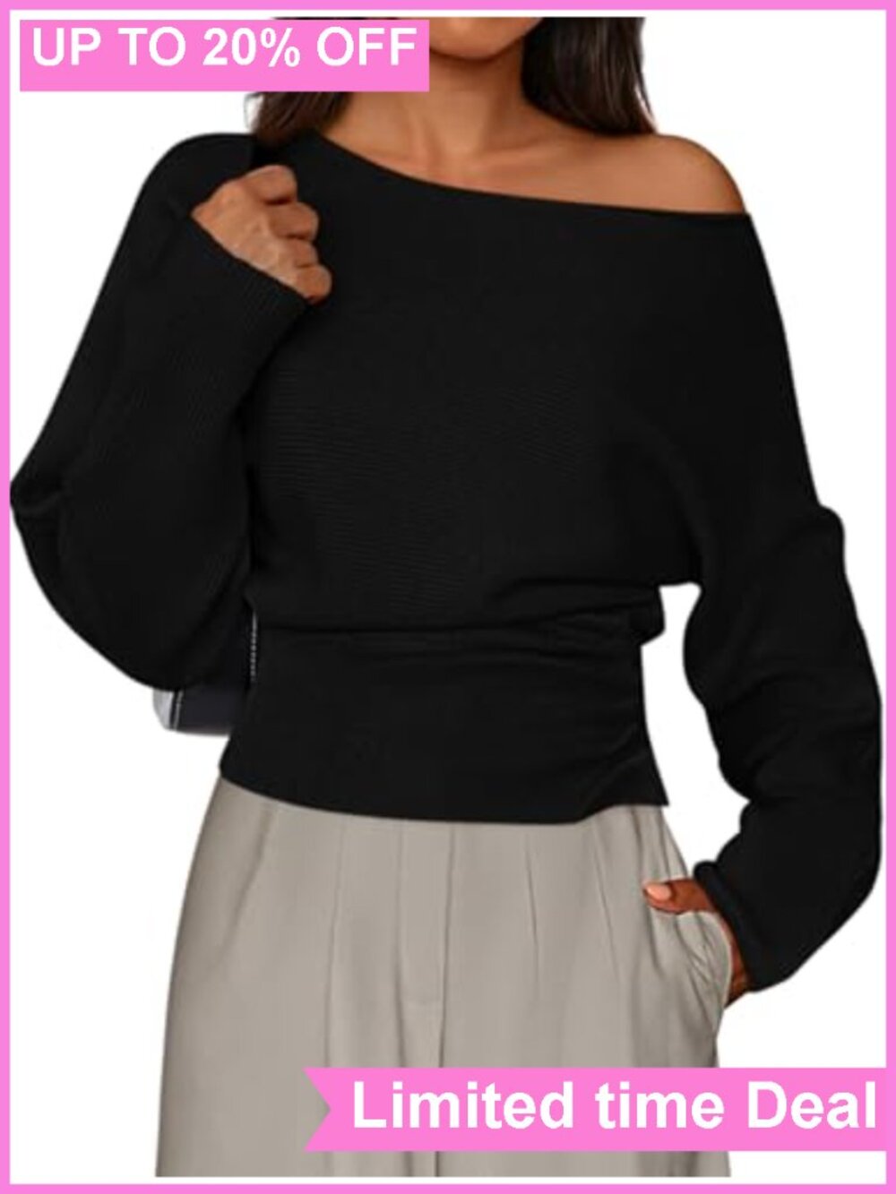 Off Shoulder Ribbed Knit Pullover Sweater Long Sleeve